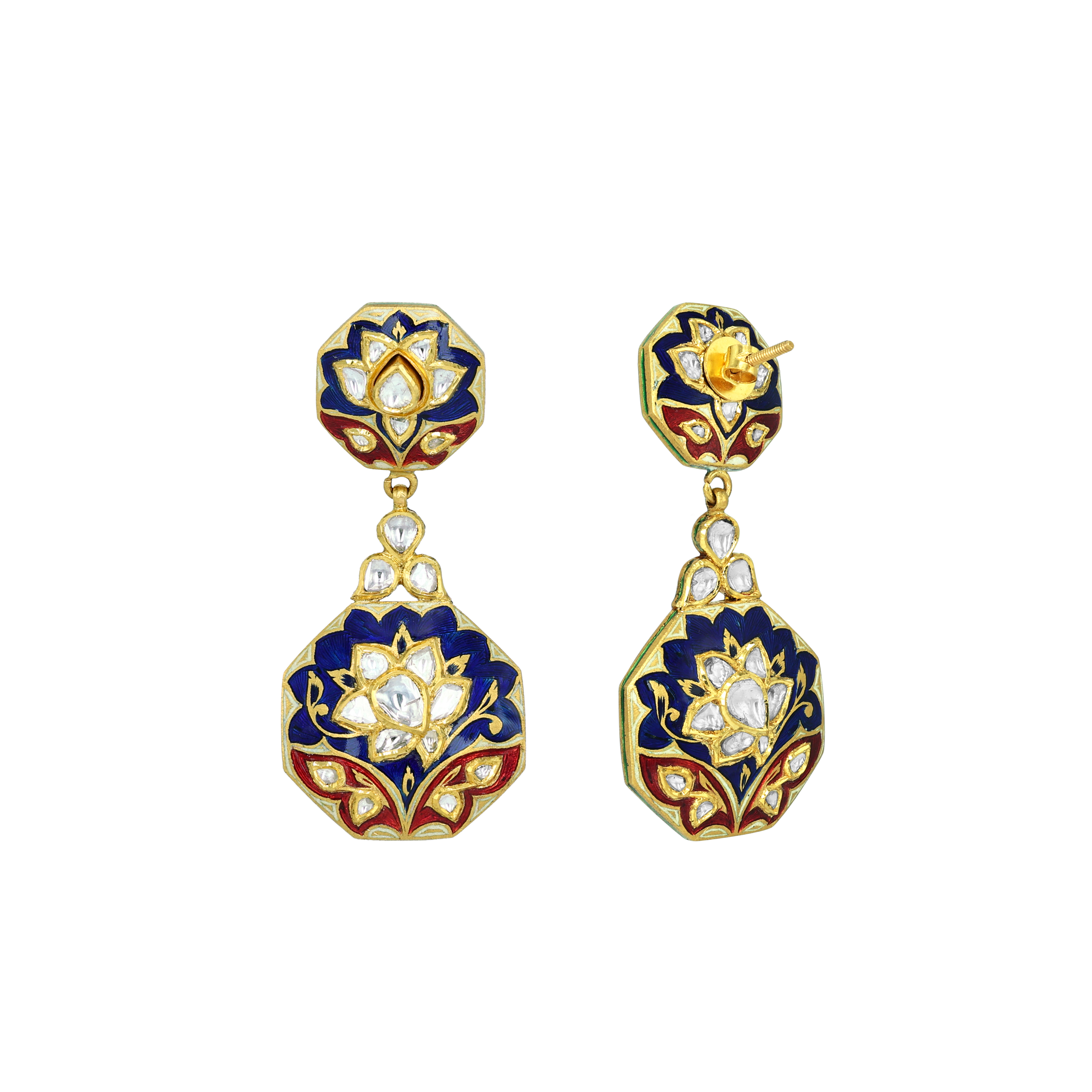 Dual-Sided Polki Earring with Intricate Meenakari Detailing